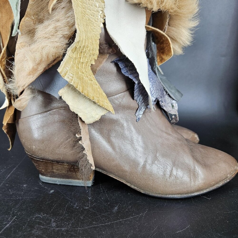 Leo Novi Boots Womens Size 8.5 Multicolor Patchwork Fringe Western Leather Art - Picture 2 of 16